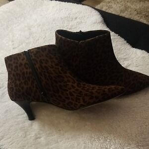 Leopard Print Leather Ankle Boots